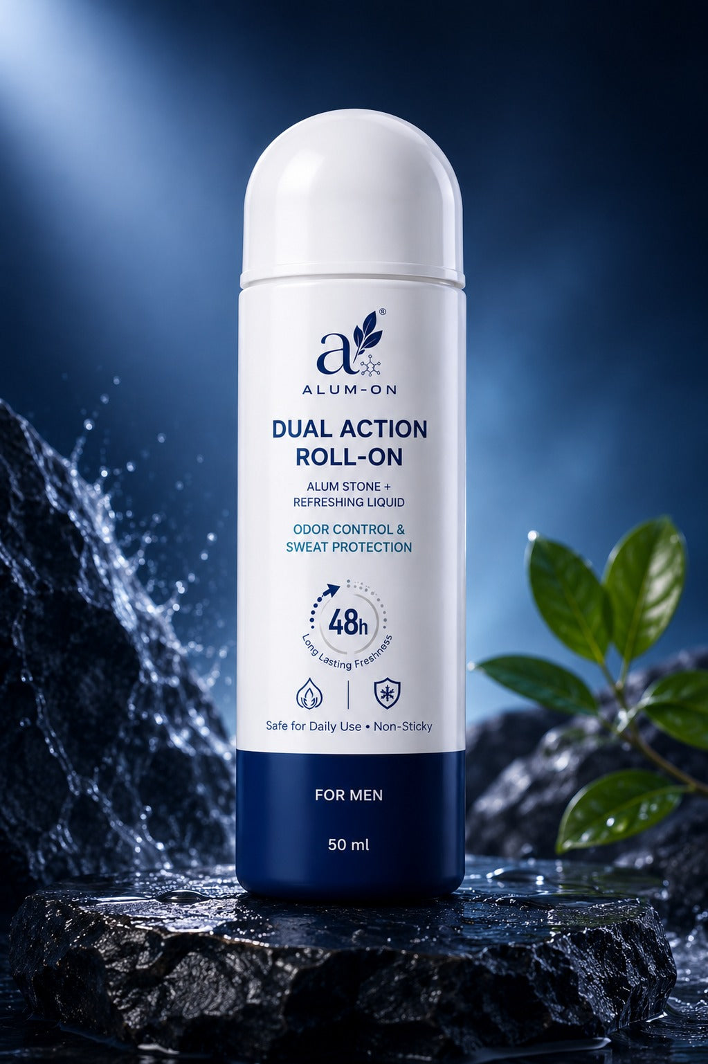 Alum-On Dual Action Roll-On Deodorant for Men 50ml | 48-Hour Odor Control & Sweat Protection | Non-Sticky Daily Freshness